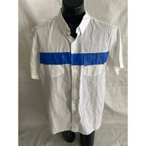 Marc Ecko Cut & Sew Button Up Short Sleeve Blue & White Shirt - Men’s X-LARGE #